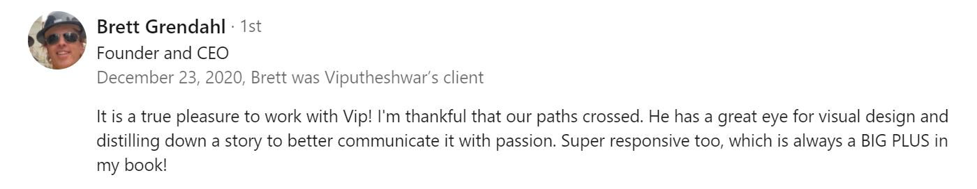 Vip Sitaraman - Verified Customer Review (Dec 2020) by BuiltData