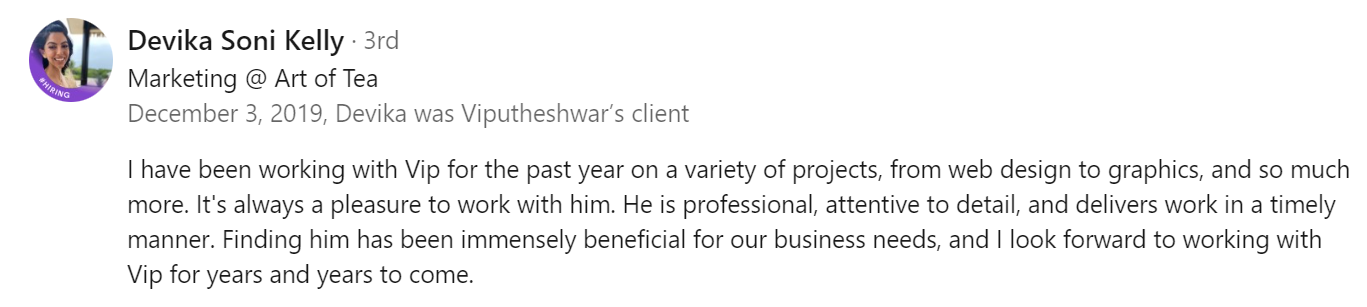 Review of Vip Sitaraman by Devika S. from Shipchain