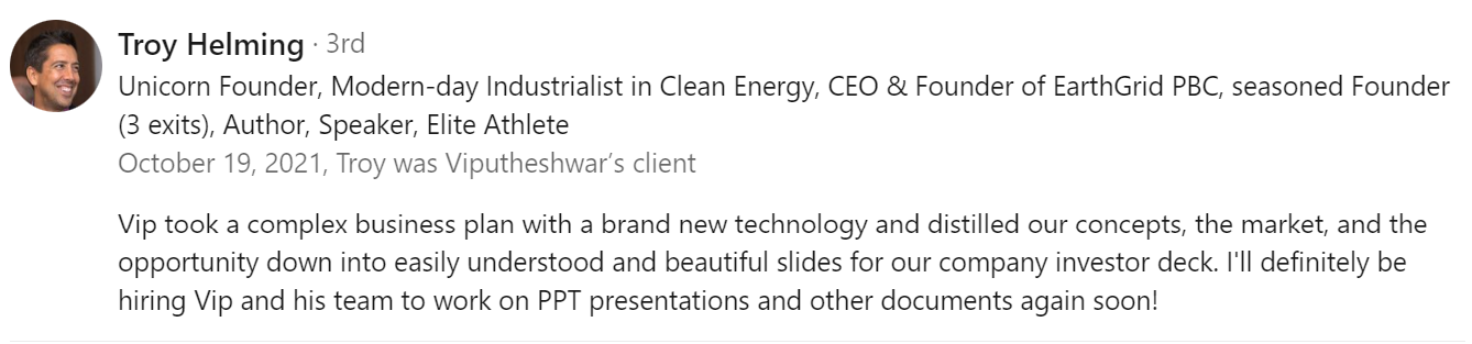 Verified Customer Review of Vip Sitaraman (Oct 2021) by Troy H.