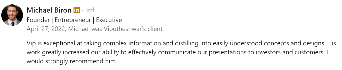 Vip Sitaraman - Verified Customer Review (April 2022) by Michael B.