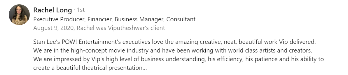 Verified Customer Review of Vip Sitaraman (2022) by Stan Lee's POW! Entertainment