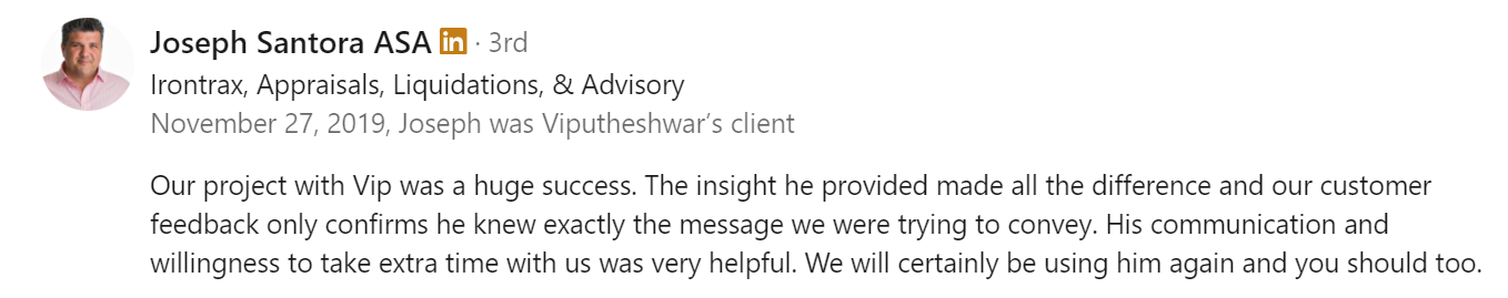 Review of Vip Sitaraman Pitch Deck Designer by Irontrax Appraisals & Liquidation