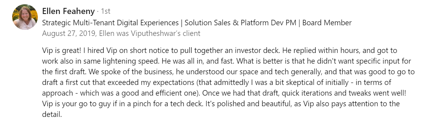 Verified Review of Vip Sitaraman by Ellen F.