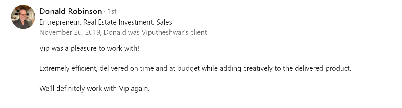 Verified Review of Vip Sitaraman (2019) by Donald R.