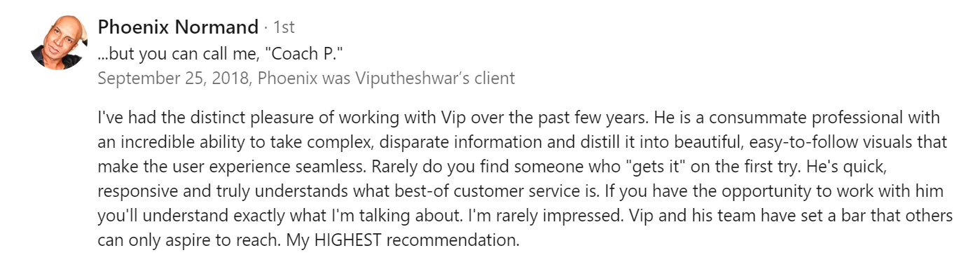 Verified Review of Vip Sitaraman Pitch Deck Expert by Phoenix N. (Replit)