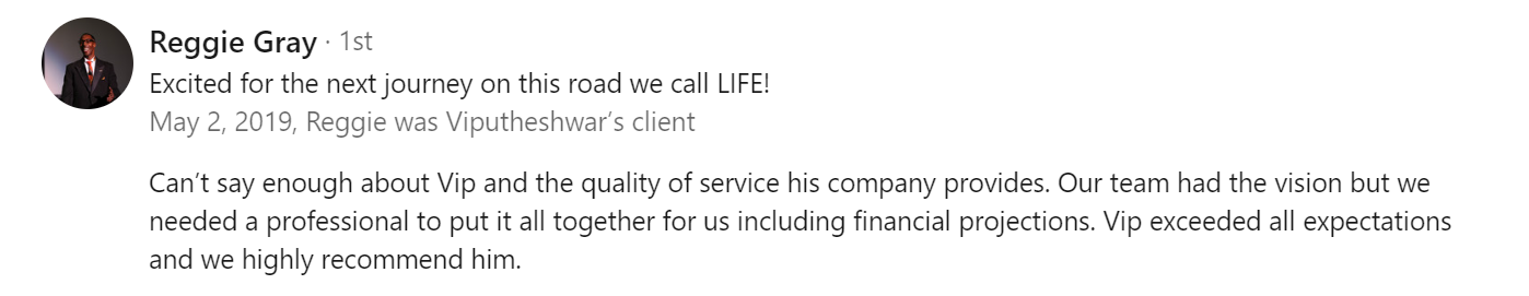 Verified Customer Review of Vip Sitaraman Pitch Deck Designer by Reggie G.